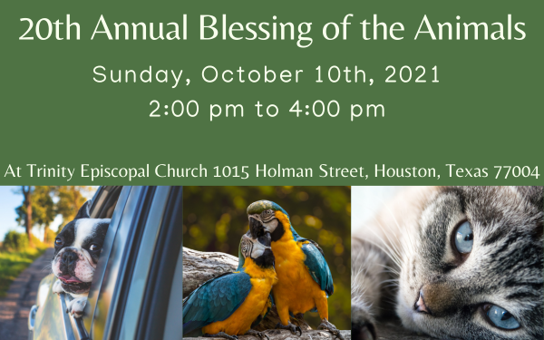 Trinity's 20th Annual Blessing of the Animals.  Sunday, October 10th, 2021  2pm to 4pm